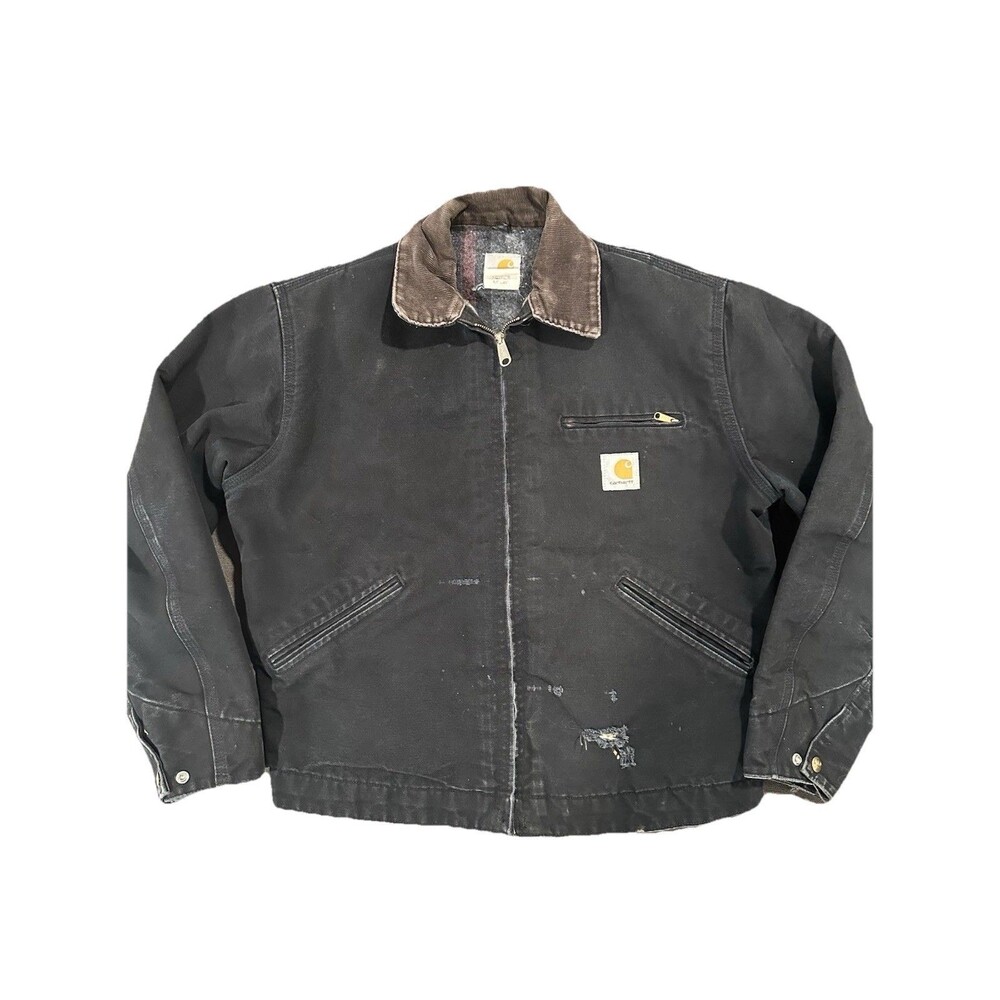 VTG Carhartt J01 Detroit Blanket Lined Canvas 1990s Y2K Work Jacket Distressed